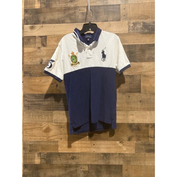 Polo Ralph Lauren Classic Fit Big Pony Polo Shirt-White & Navy Blue-XL - Picture 1 of 9
